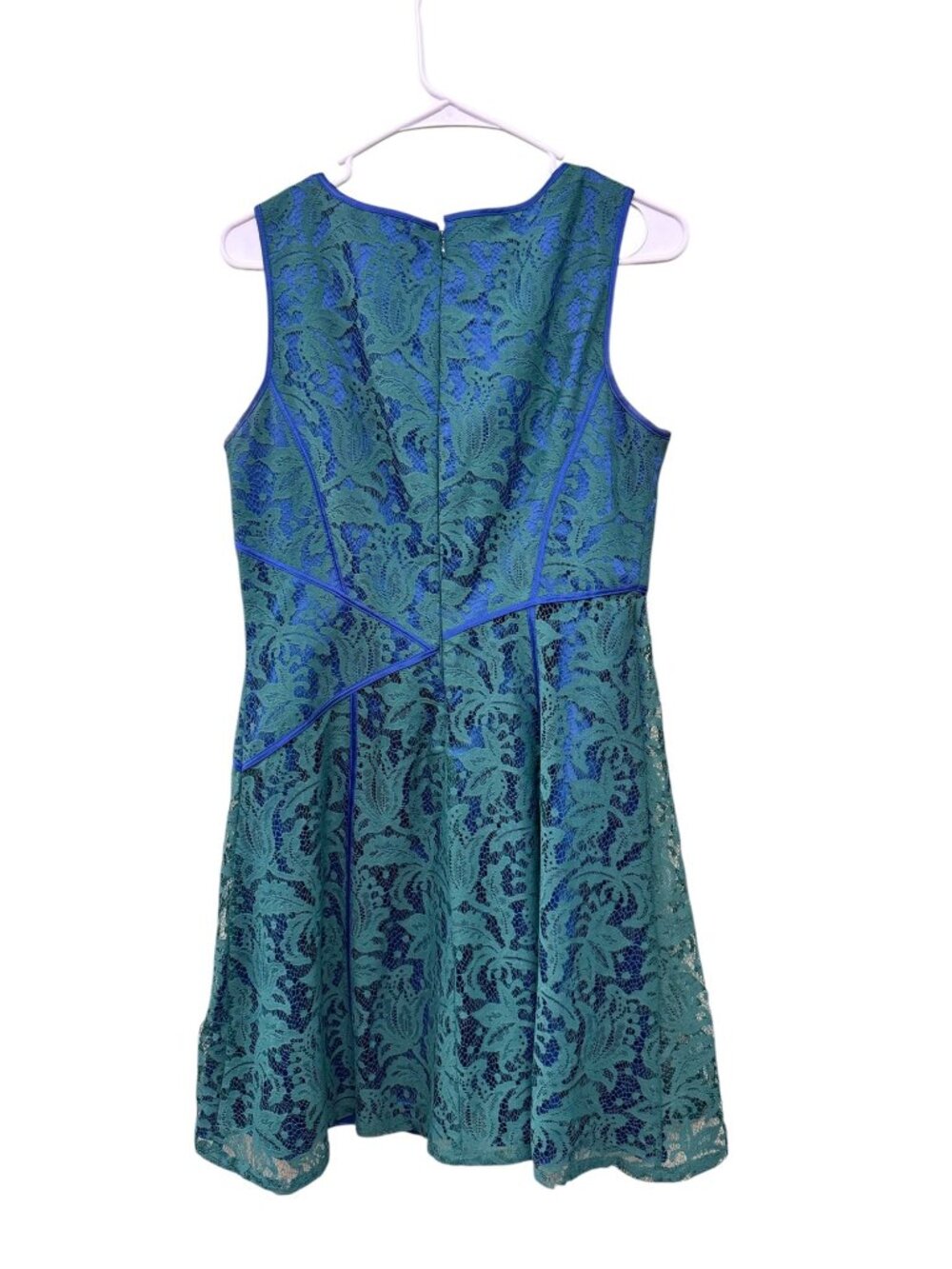 Adrianna Papell Sleeveless Green & Blue Lace Fit & Flare Dress Size M - Picture 5 of 6